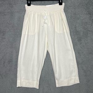 Westbound Womens Linen Blend Pull On Capri Pant White Ivory Elastic Waist Petite